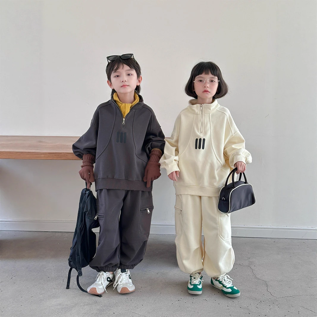 秋季新款一男一女韩版休闲卫衣套装男女童时尚宽松运动兄妹童装