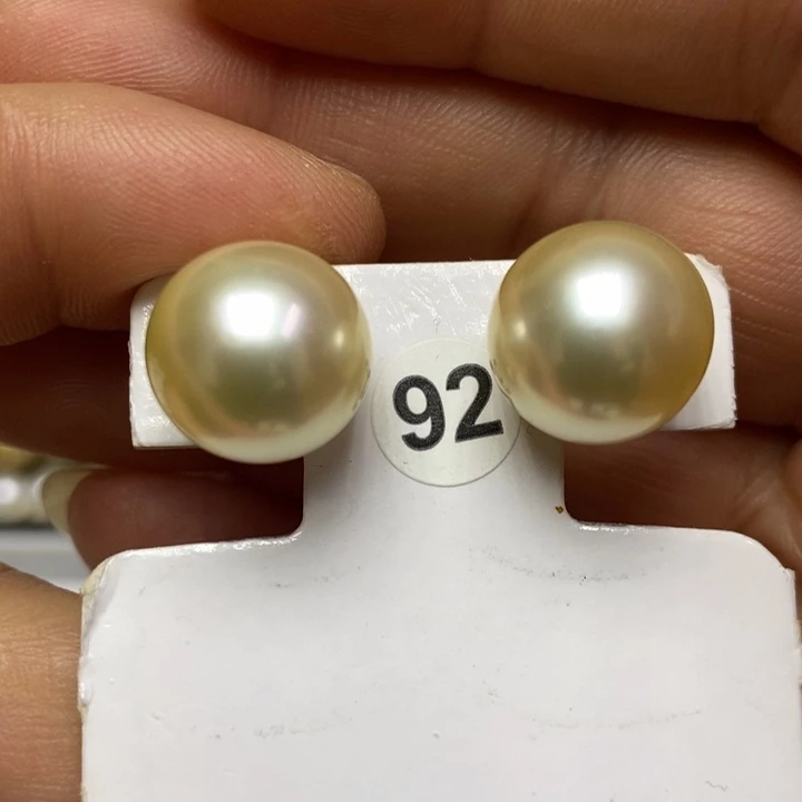 海水珍珠干楛玫瑰珍珠耳钉银S925镶嵌