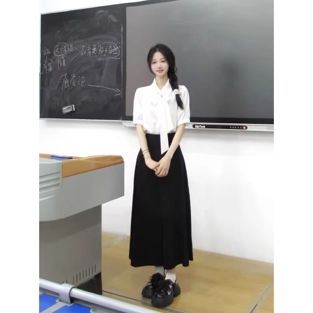 正装穿搭职业面试白色衬衫黑色半身裙复试考研两件套装女GZ0032