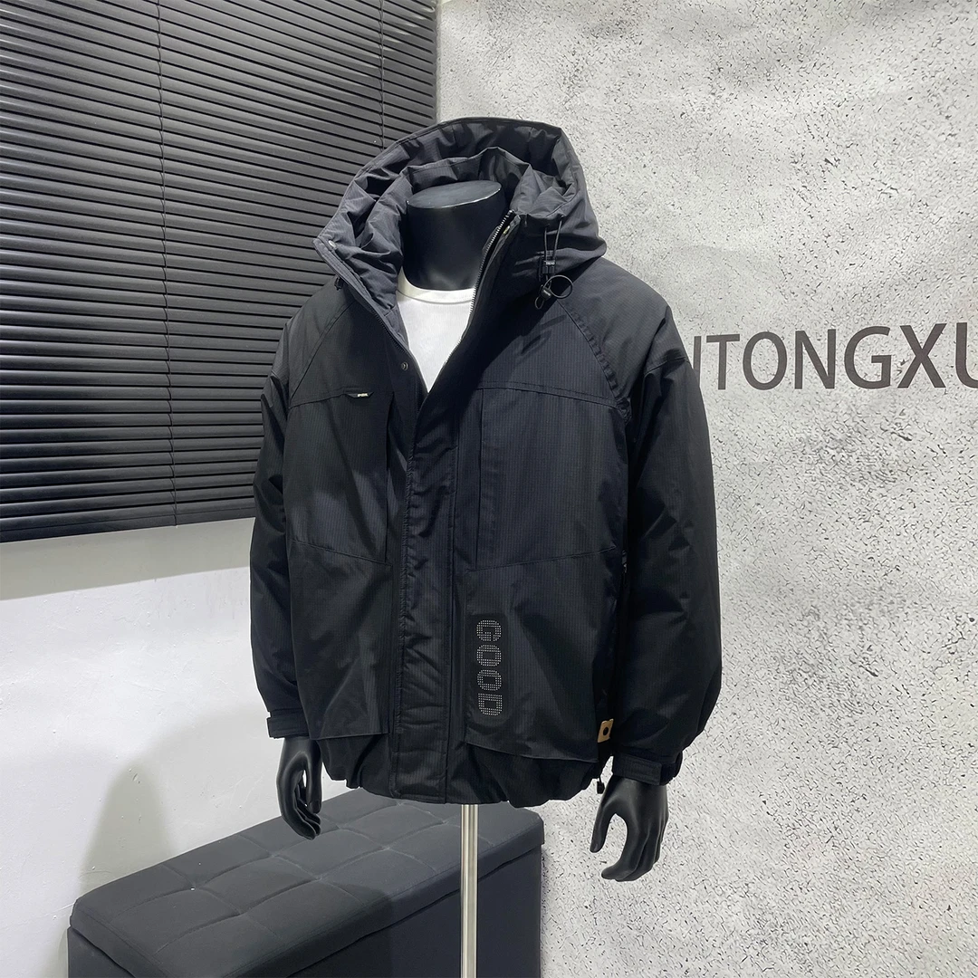 K先生男装店 工装风连帽羽绒服男冬季户外多口袋保暖防寒羽绒外套