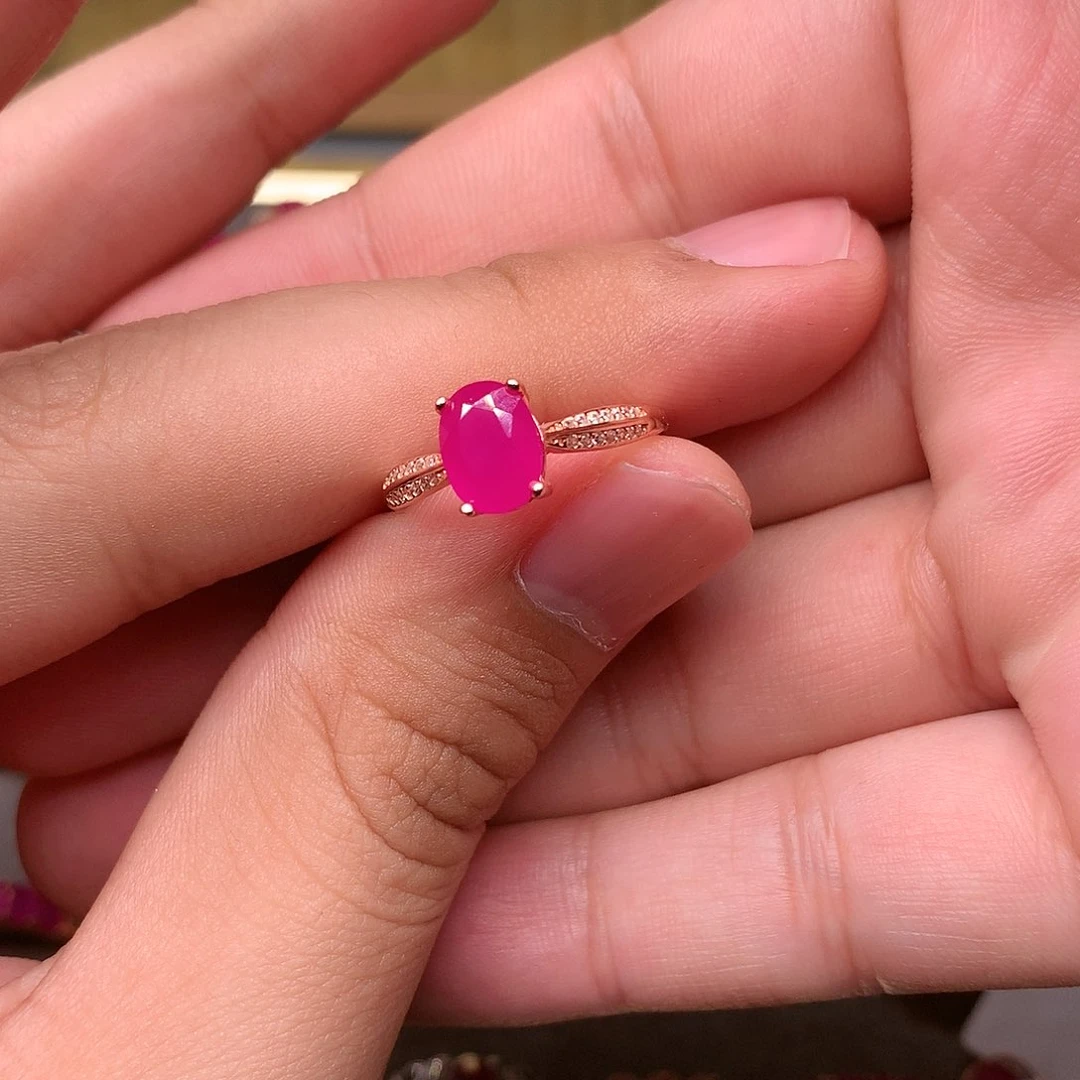 红宝石戒指银S925镶嵌