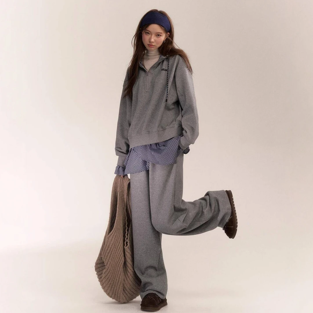 巨好看温柔风小众时尚休闲运动服套装女秋季假两件卫衣裤子两件套