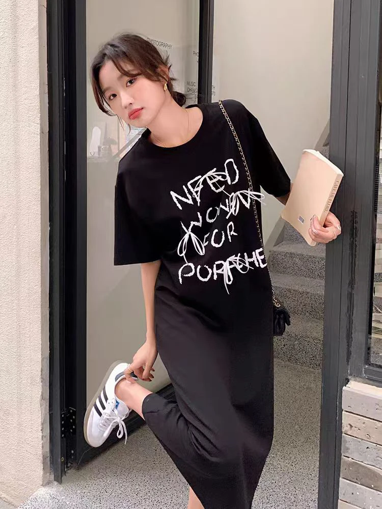 字母长款T裙宽松遮肉显瘦