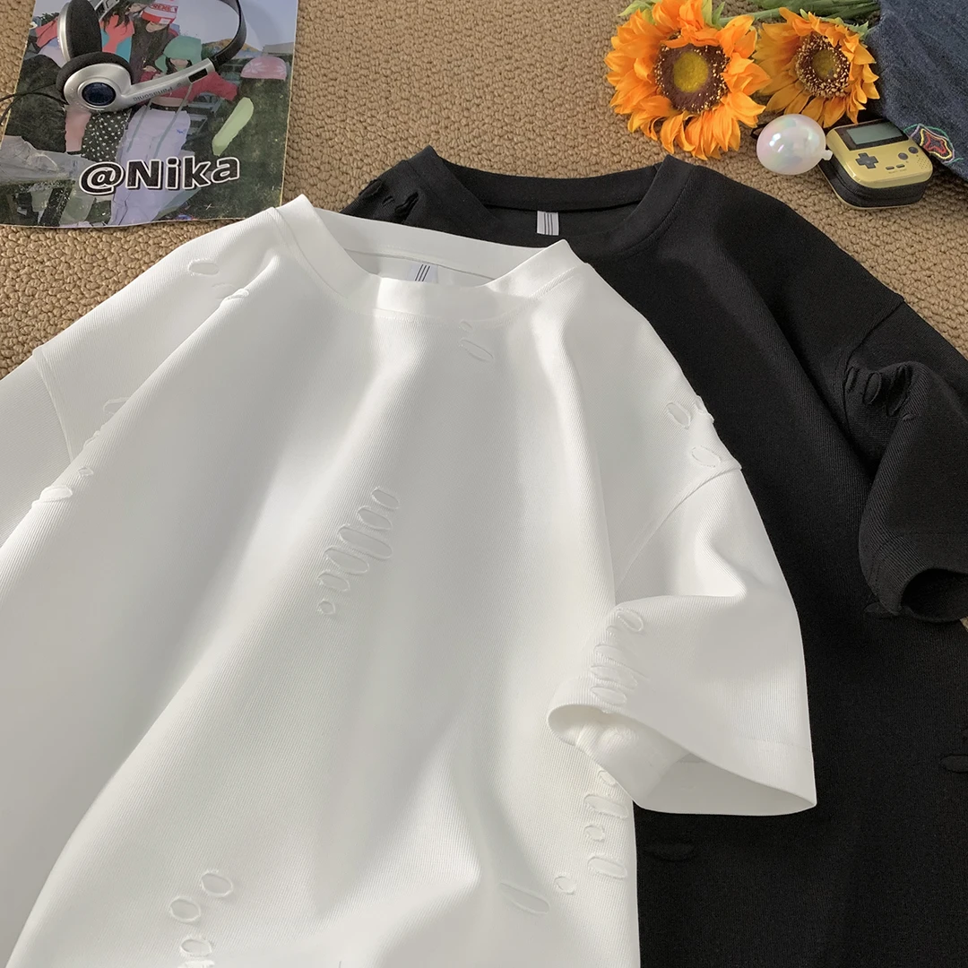 日系简约小清新短袖t恤男2025春季高街vintage宽松圆领百搭五分袖