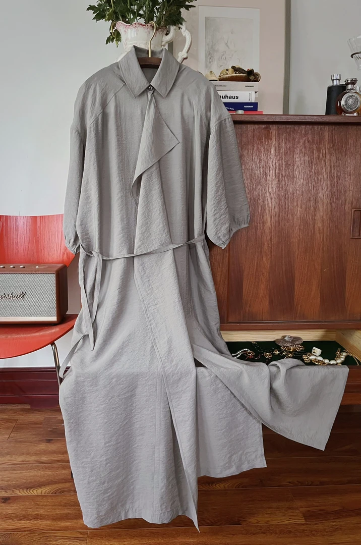 【阿黛】石灰色法式真丝混纺连衣裙