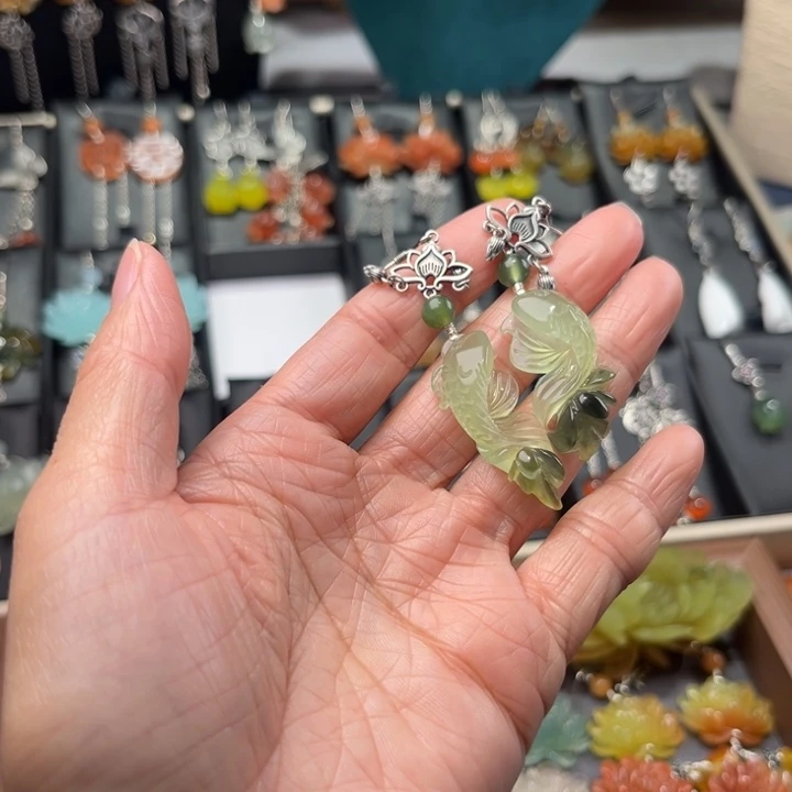 蛇纹石玉耳饰银S925镶嵌从***.