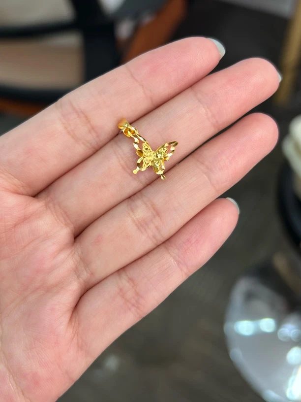 足金999 双层碎冰蝴蝶吊坠