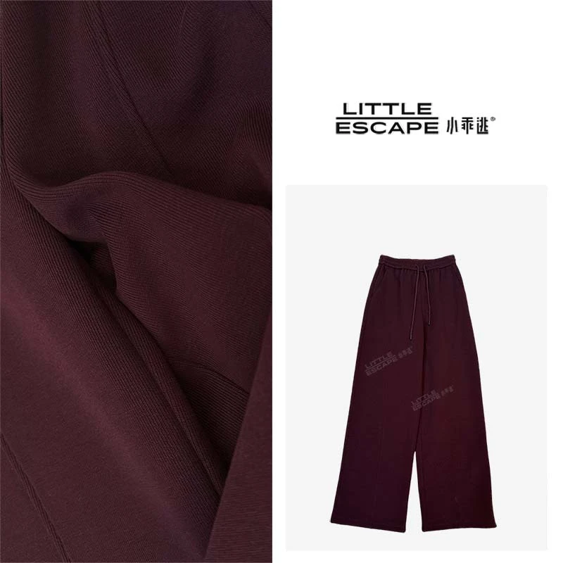 小乖逃休闲红色长裤阔腿直筒时尚长裤松紧腰红色休闲裤S24136