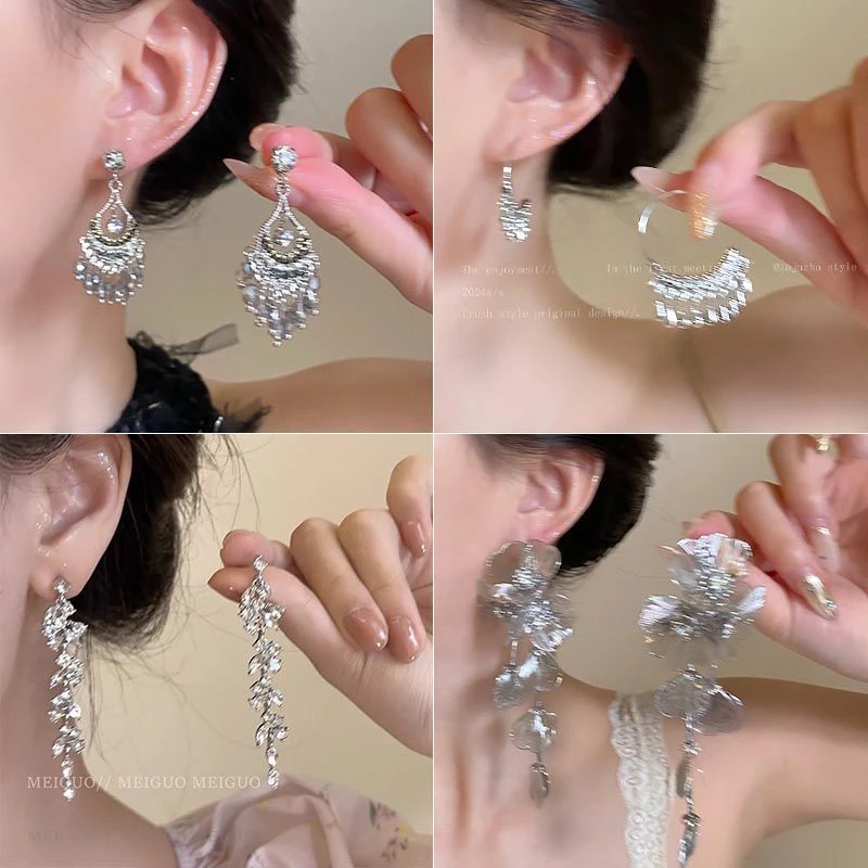 复古民族水滴水晶流苏耳环2024新款女小众高级气质耳钉耳饰