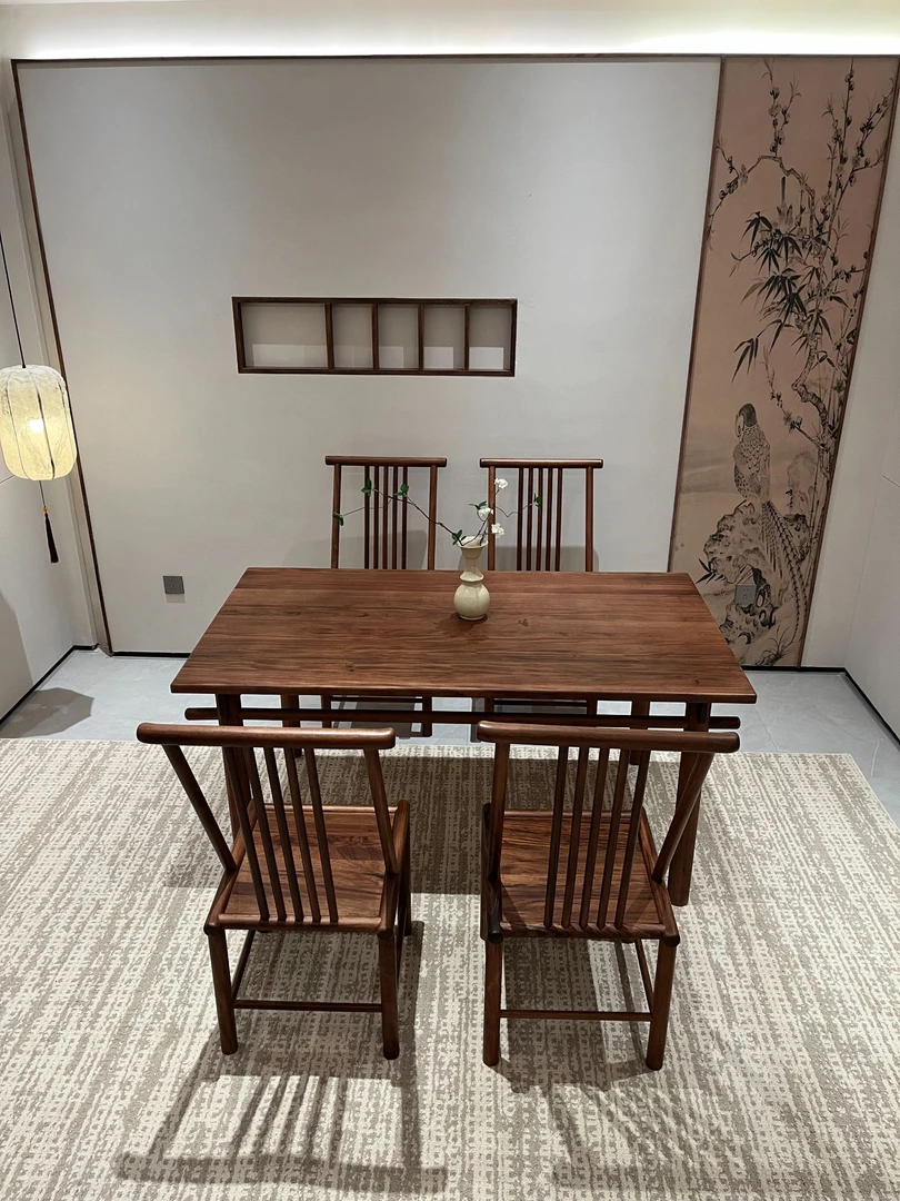 宋氏美学经典乌金木西餐桌餐厅条桌简约长方形多用桌子书桌茶桌