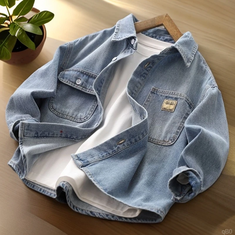 男童春秋季长袖衬衣中大童新款男孩牛仔衬衫外套服饰童装上衣外穿