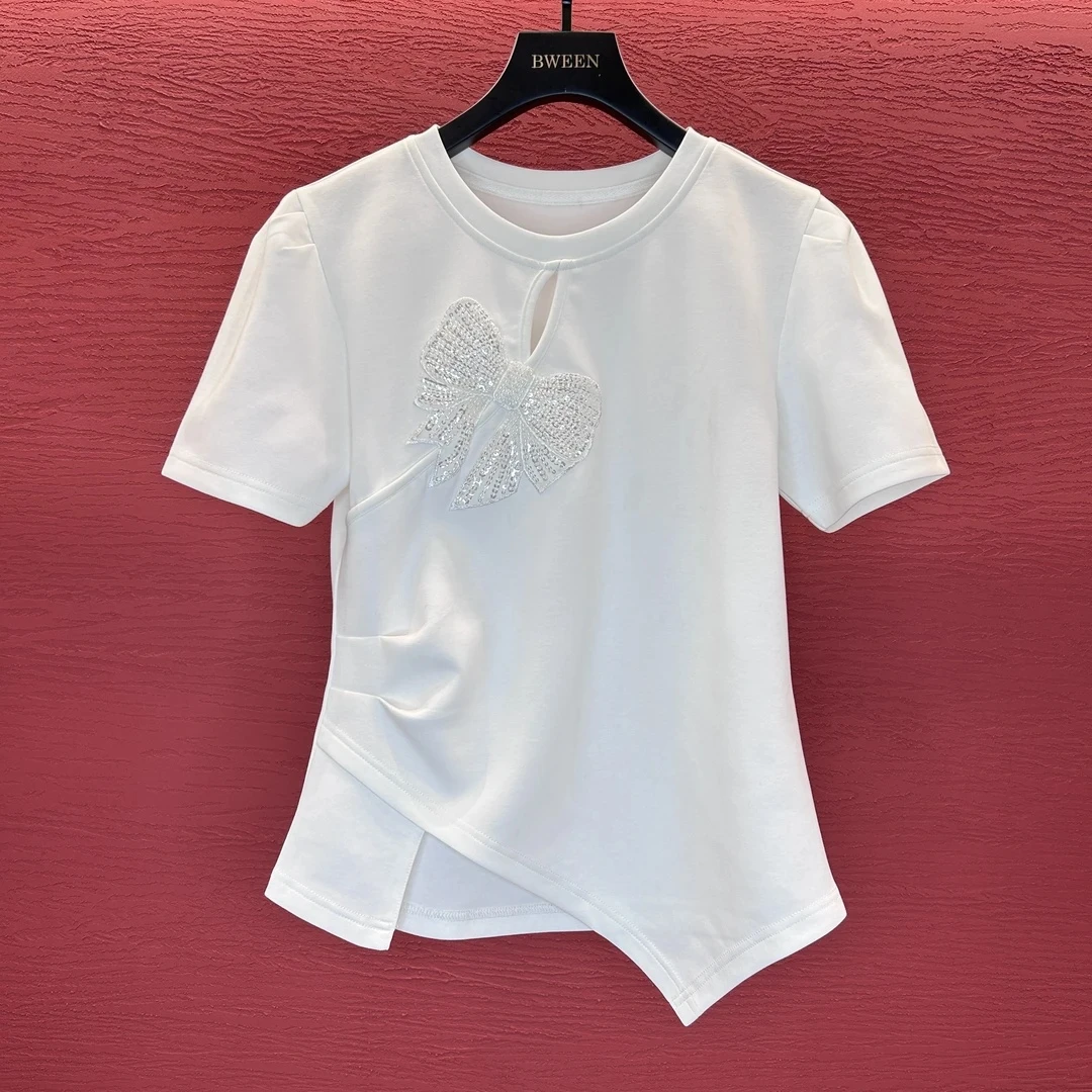 【碟恋】25年夏季不规则设计感女士时尚半袖显瘦短袖T恤