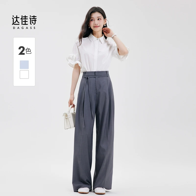 达佳诗-通勤轻优雅 白色衬衫女士古着感精致花边袖口日常通勤上衣