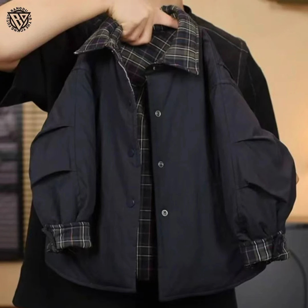 【棒嘟优优】双面穿假两件棉服亲子款姐弟款男女童冬季格子棉衣097