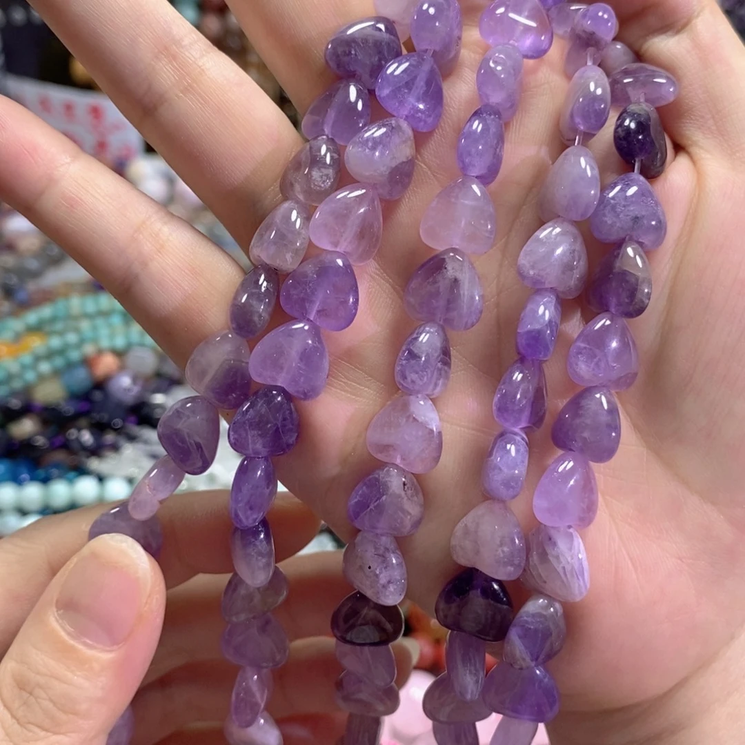 未镶嵌玛瑙/玉髓珠宝半成品紫水晶爱心一条卡12mm