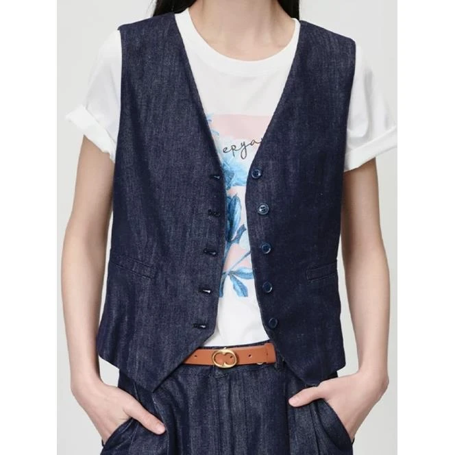 25s亚麻天丝牛仔收腰贴身马甲叠穿上衣【J010A】【125】