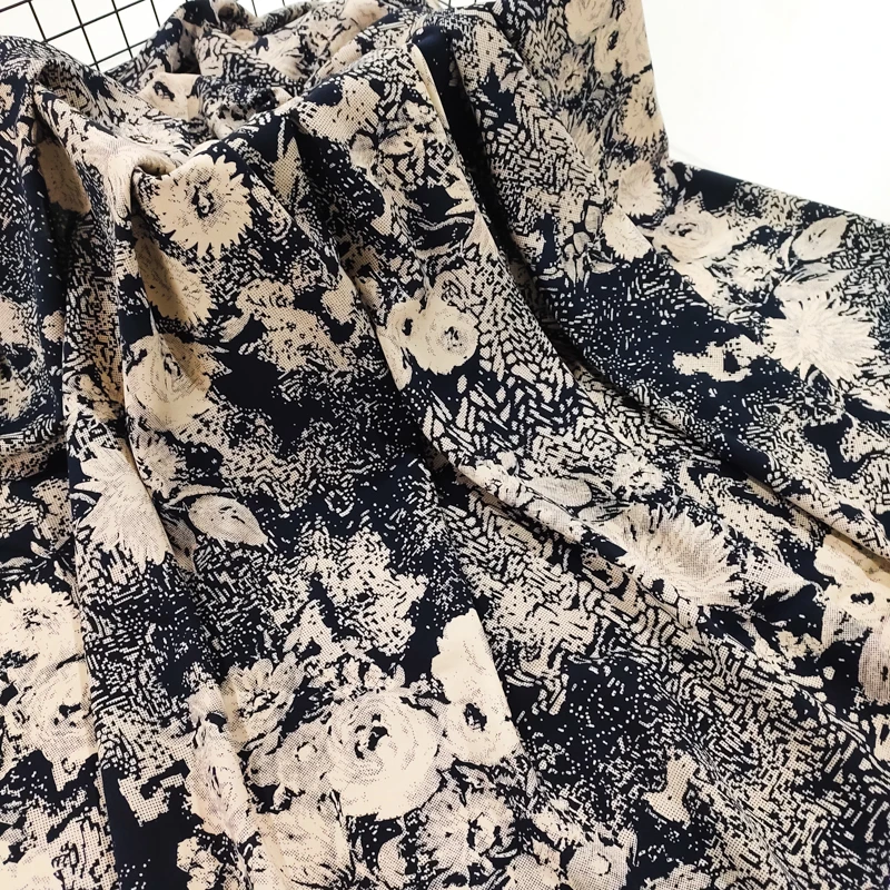 水墨/丹青 雕印棉绸布料 夏季凉爽人造棉绵绸 服装连衣裙印花面料