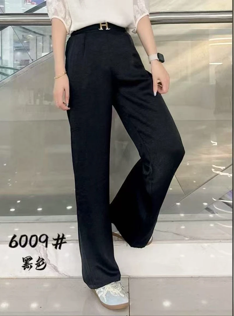 2025夏季新款时尚百搭阔腿裤女新中式垂感中腰显瘦洋气直筒裤6009