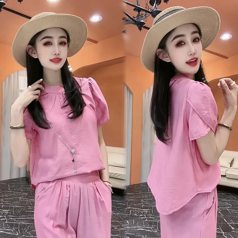 2025春夏季新款时尚显瘦气质网红高档洋气女宽松大码短袖两件套潮