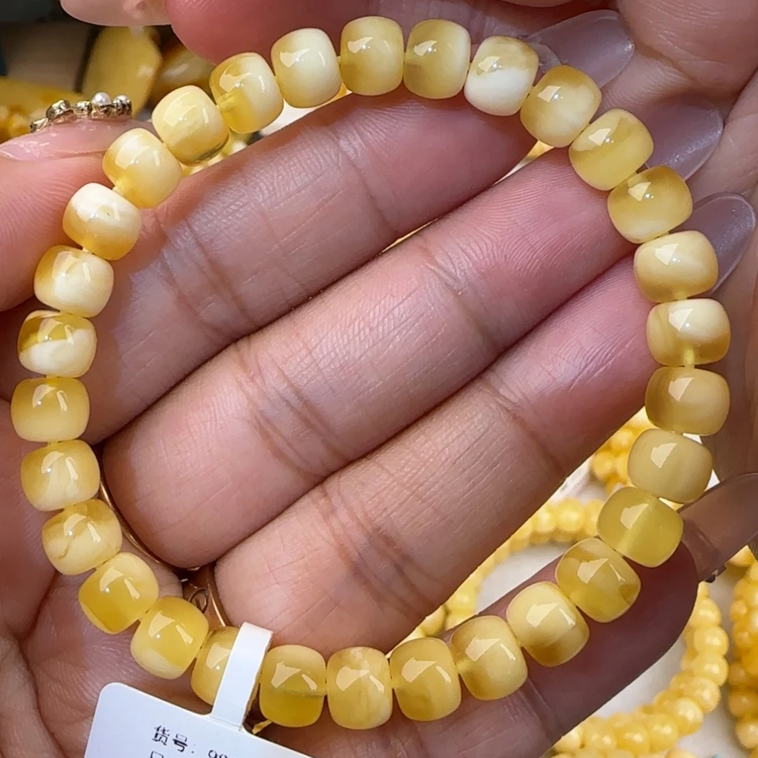 蜜蜡未镶嵌手链金白老型手串