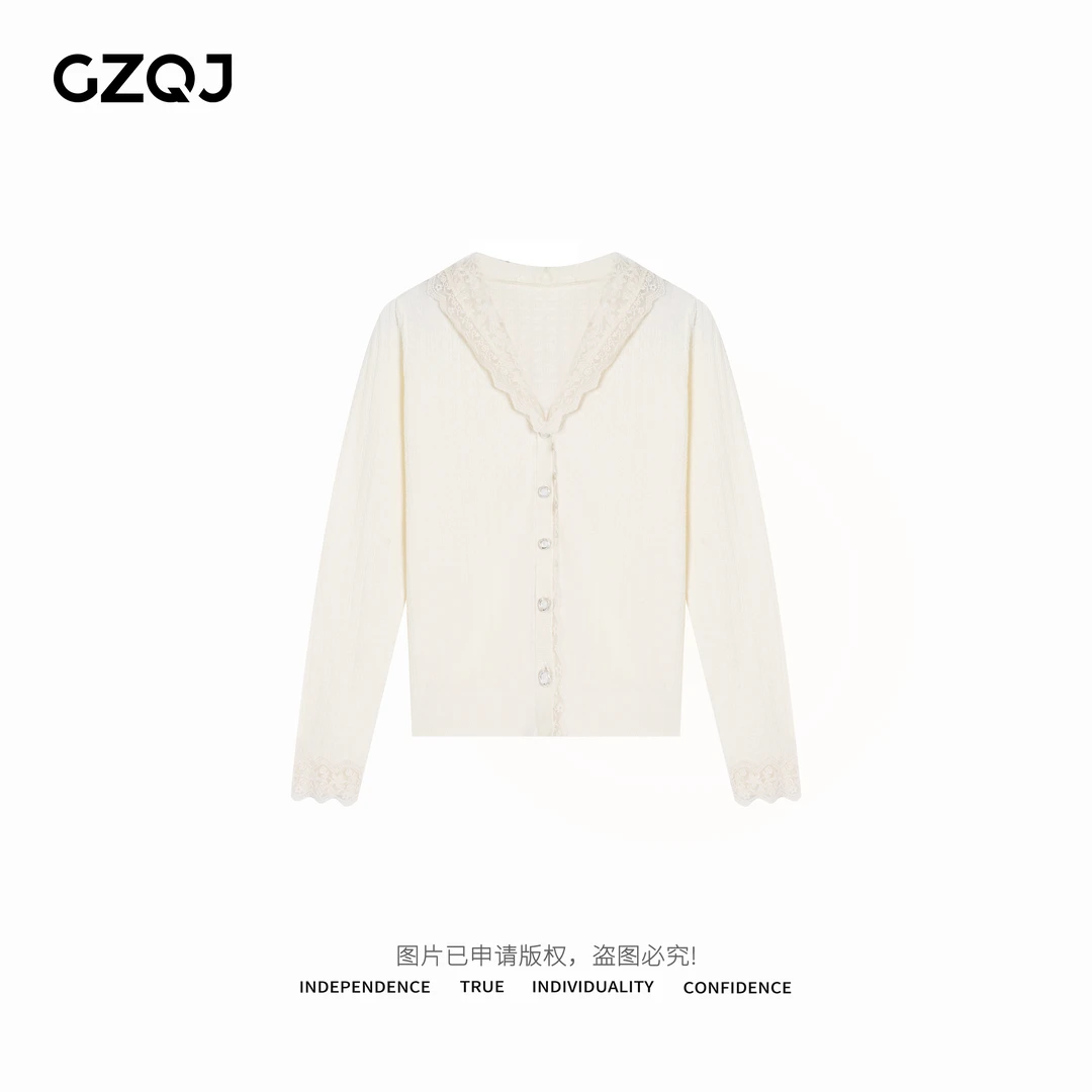 GZQJ【浪漫邂逅】2025法式温柔风蕾丝帽衫上衣女春季 02507