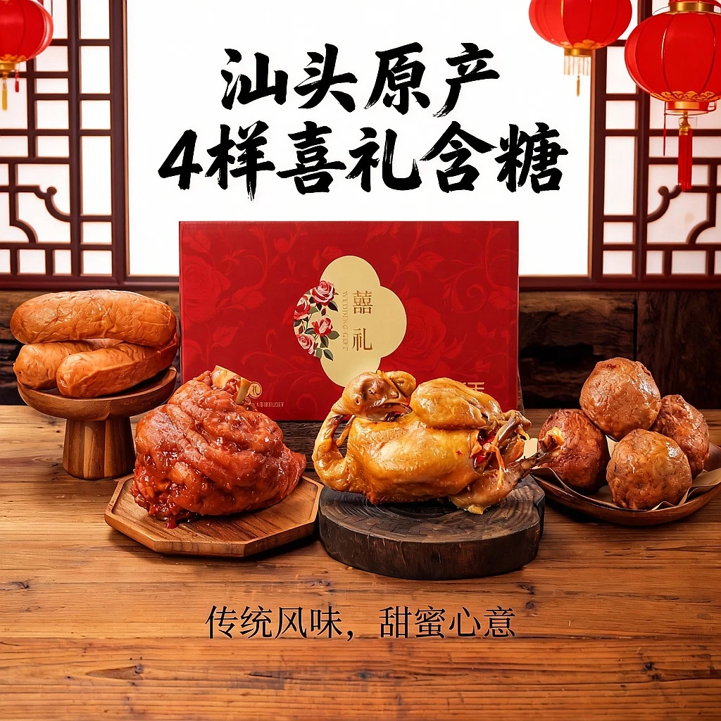 鑫禧禾新婚礼盒4样产品带-有喜糖