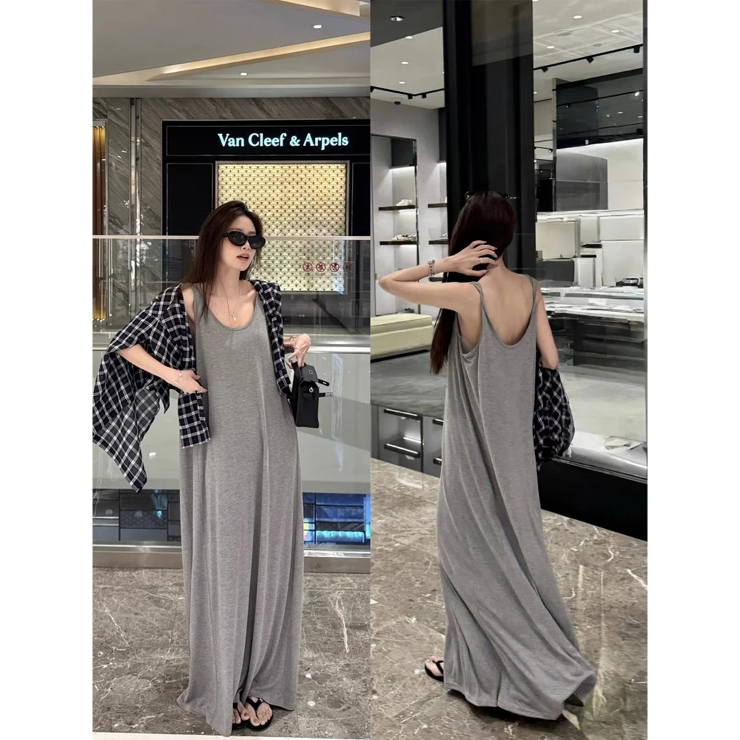 小秋家 温柔纸片人&纽结背心连衣裙慵懒显瘦宽松垂感长裙夏