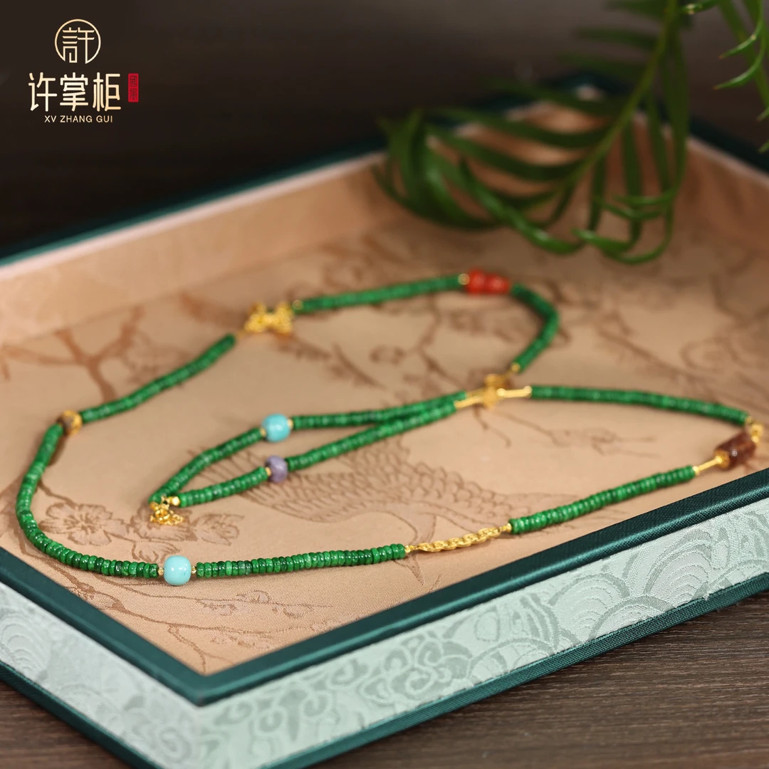 许掌柜｜翠珠福泽18K金翡翠项链天然缅甸翡翠A货算盘珠DIY钱币配饰