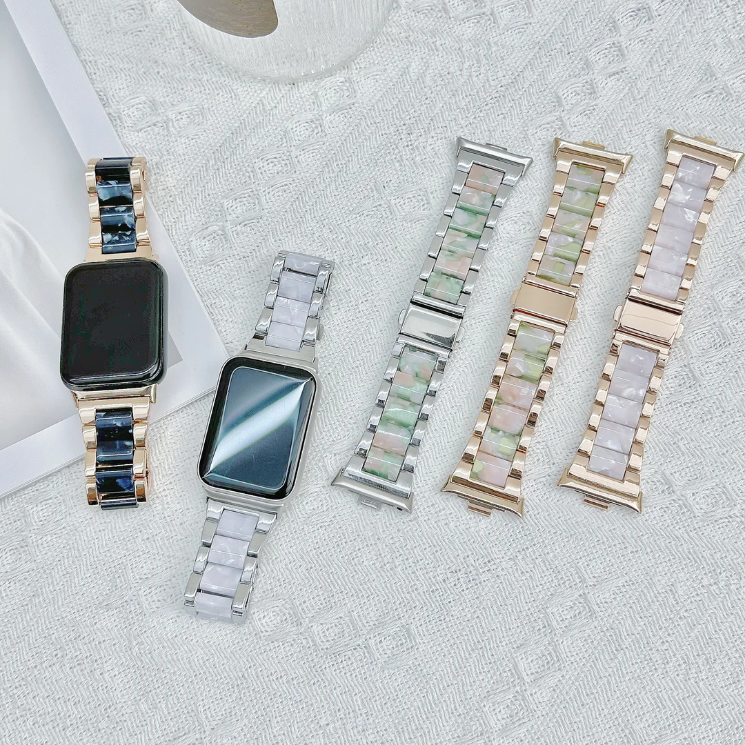 裴蔻适用小米手环10Pro/9pro表带钢带间树脂红米watch5/6金属腕带