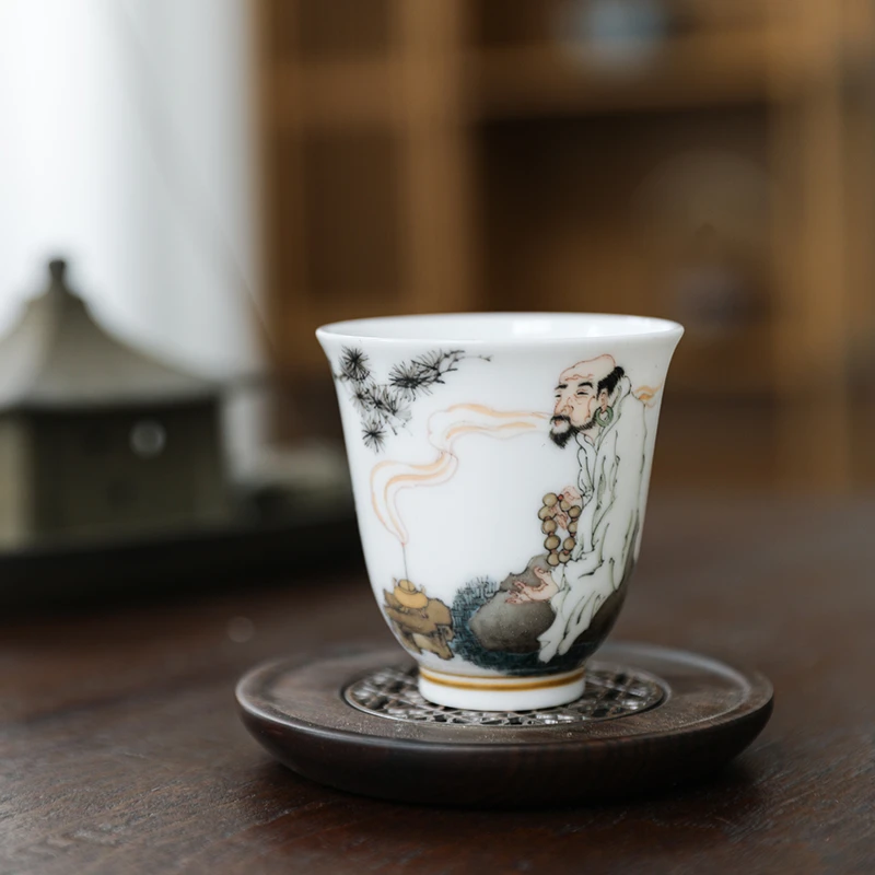 官润窑陶瓷纯手工手绘品茗杯主人杯家用单个茶杯铃铛杯达摩悟道