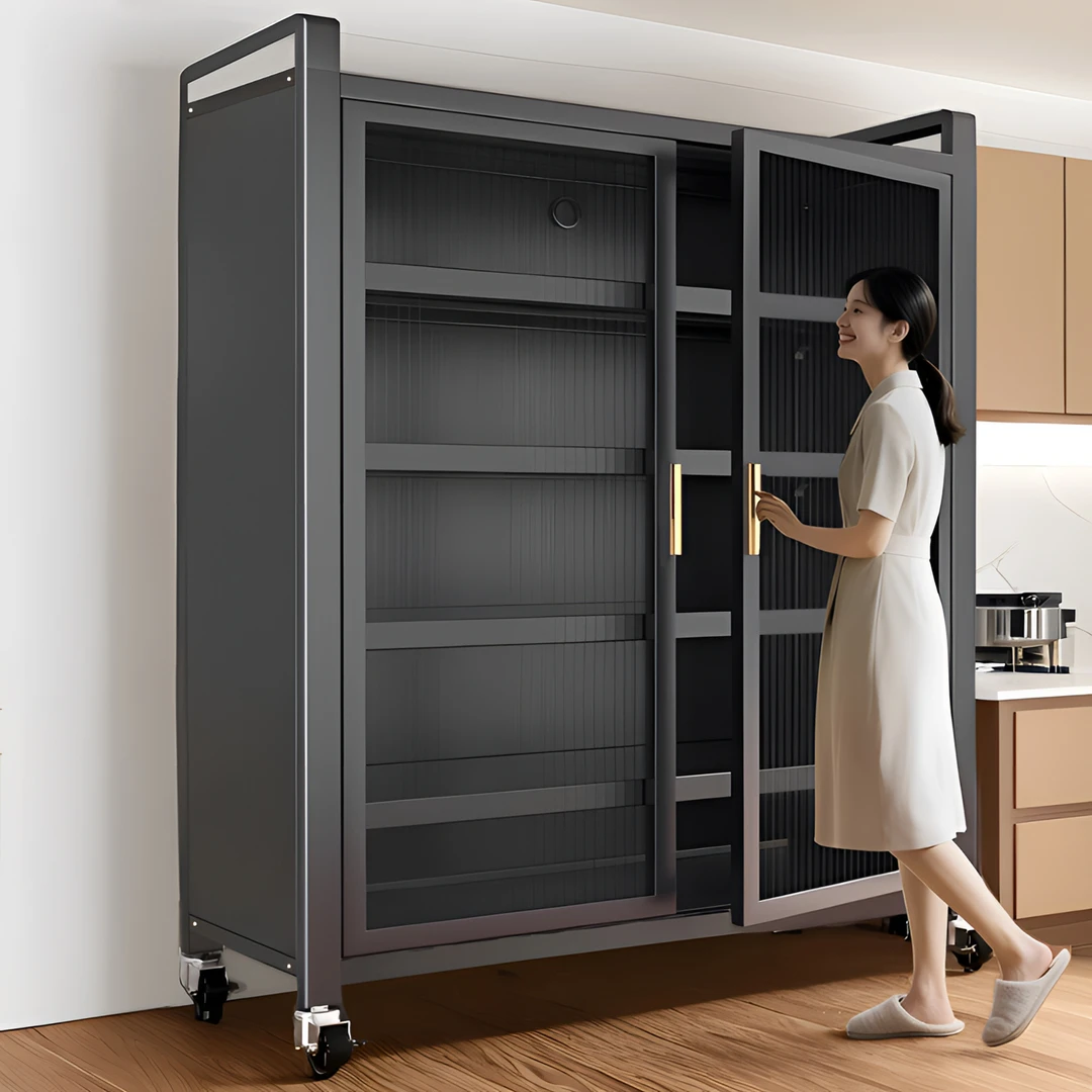 带轮可移动厨房置物柜家用多功能收纳柜橱柜餐边柜防尘柜子储物柜