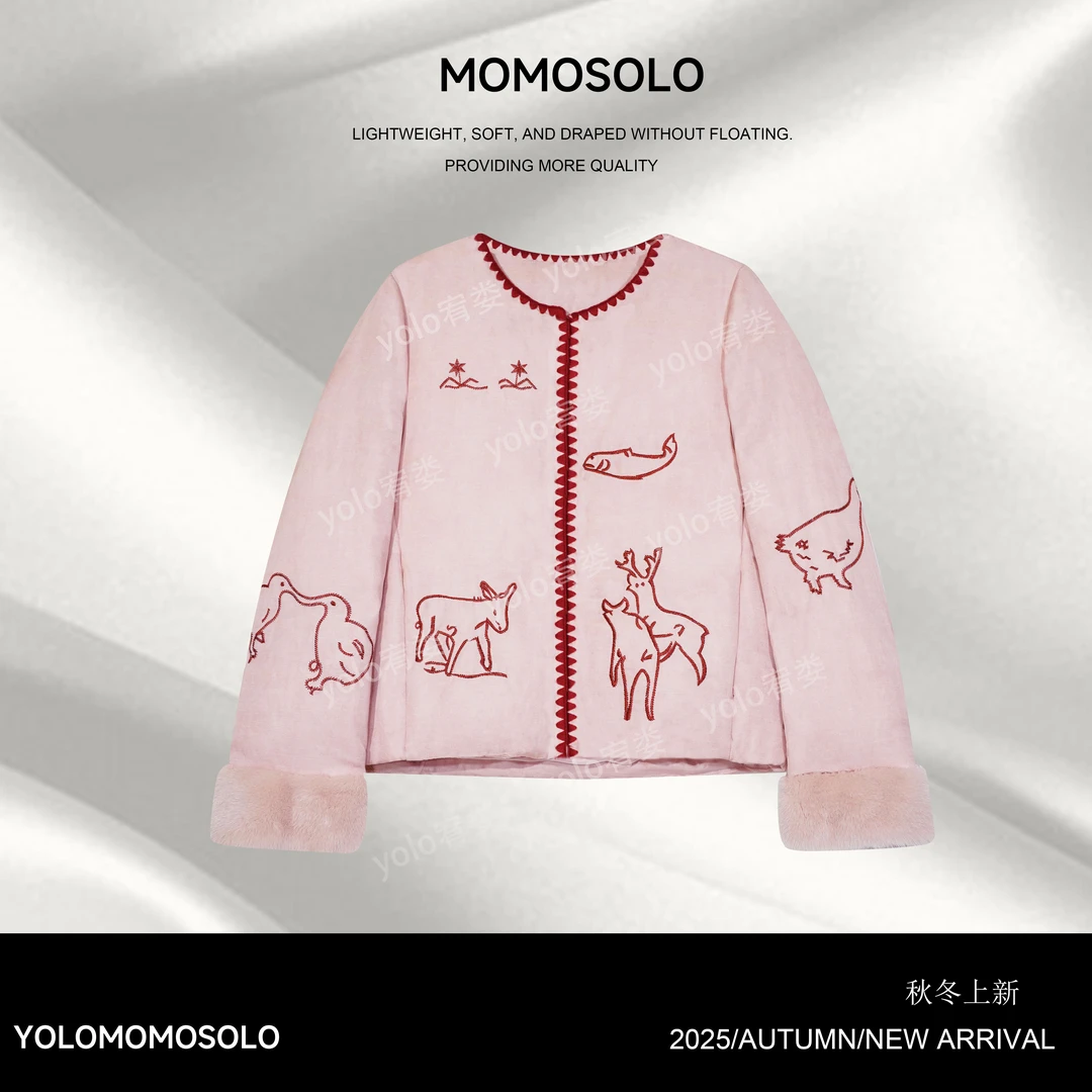 •动物园•2025秋冬亚麻刺绣100獭兔毛90白鹅绒原创羽绒外套259552