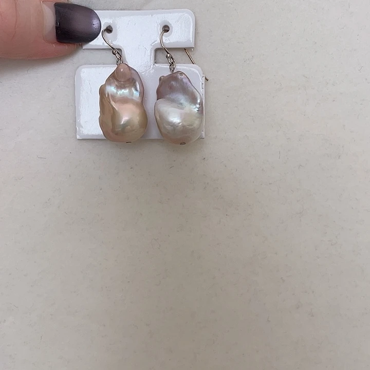 银S925镶嵌淡水珍珠耳饰有瑕巴洛克耳钩