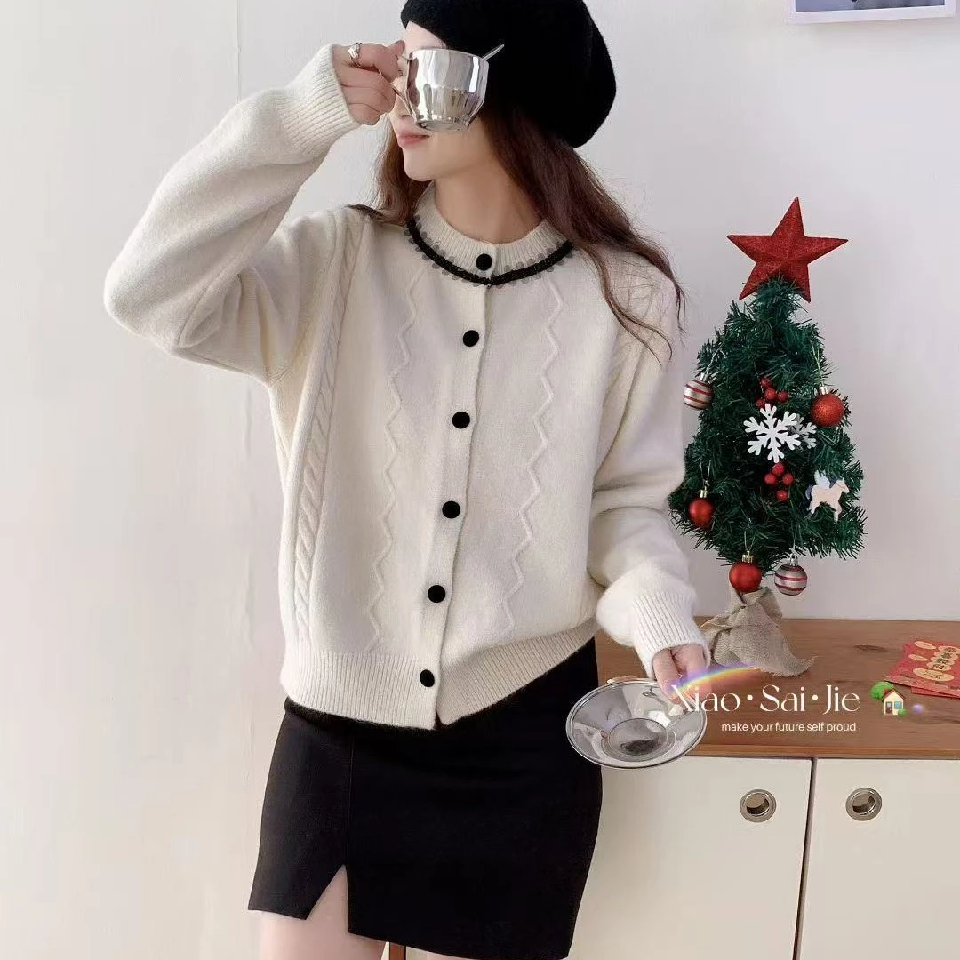 小香风重工针织开衫显瘦宽松时尚女装