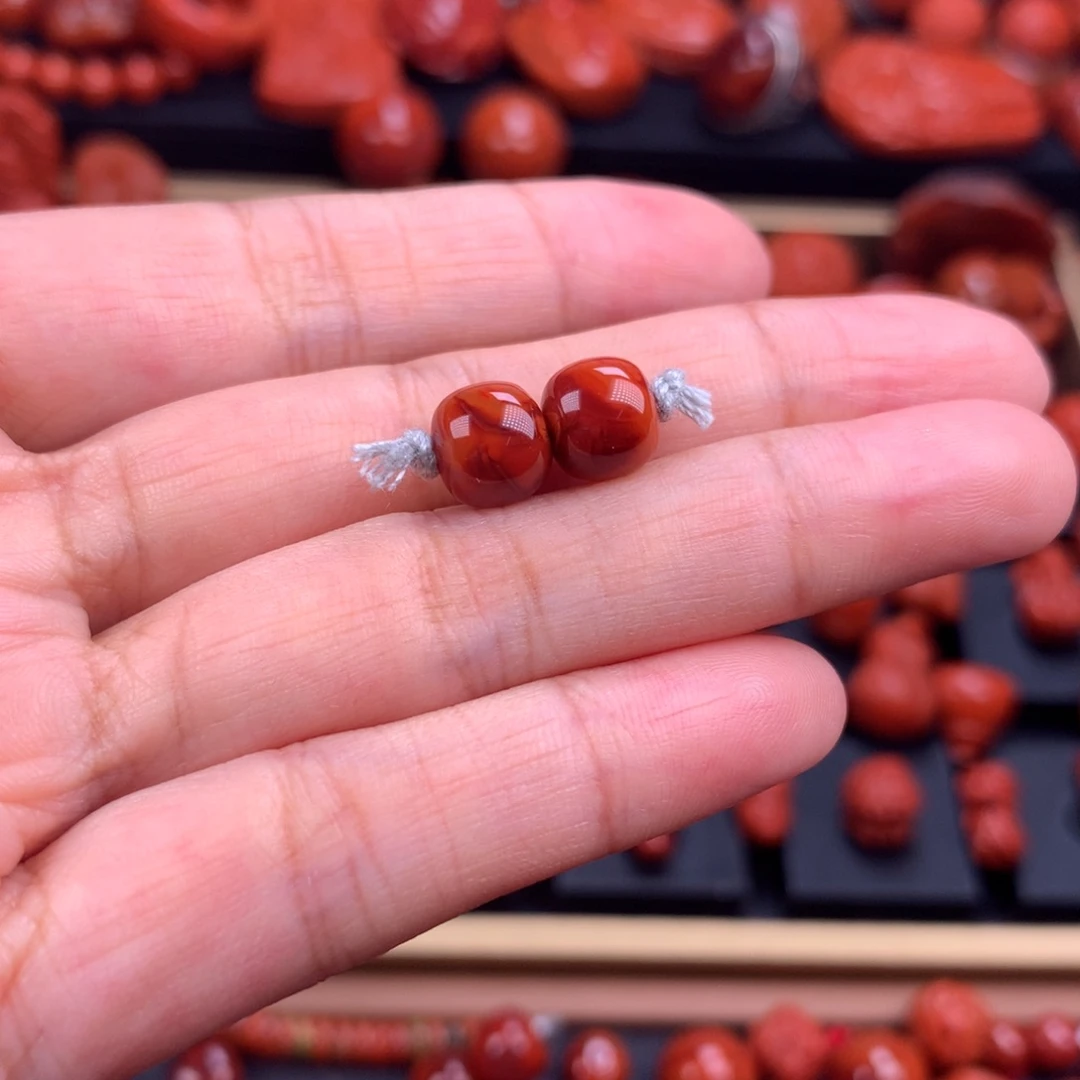 南红玛瑙火焰纹老型对珠8mm未镶嵌小*.