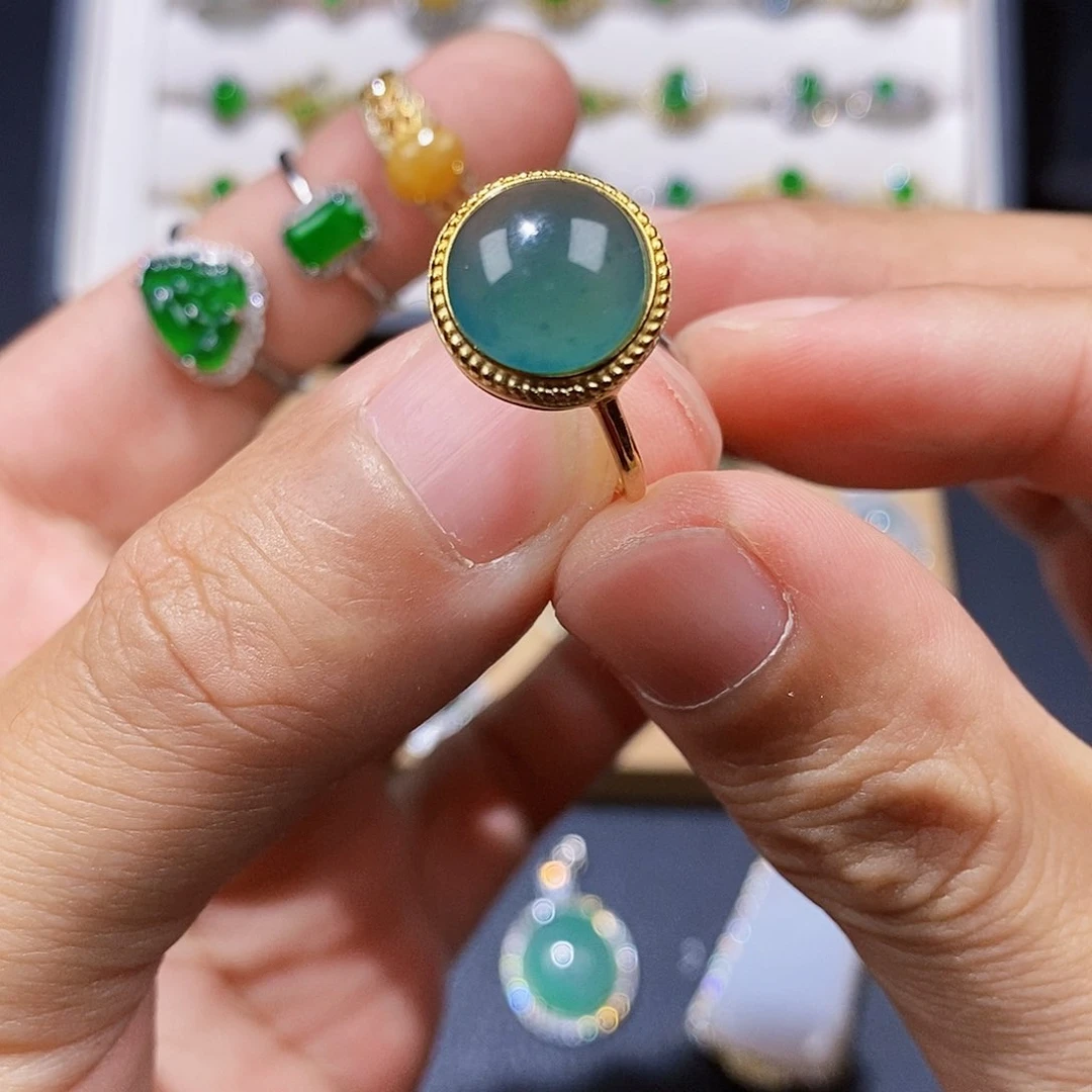 银S925镶嵌戒指翡翠黎戒指