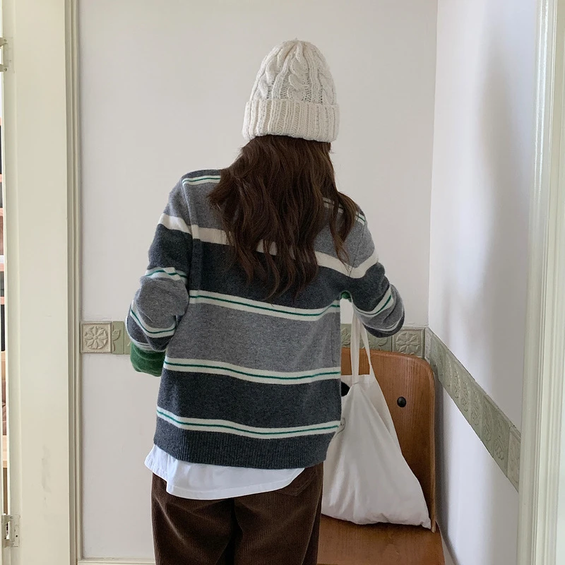 秋冬长袖针织女装打底衫时尚休闲百搭显瘦毛衣女士慵懒风纯羊毛加