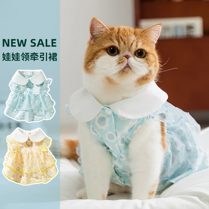 D.Y春夏季猫咪公主风蕾丝花边波点连衣裙泰迪狗狗裙子薄款宠物狗
