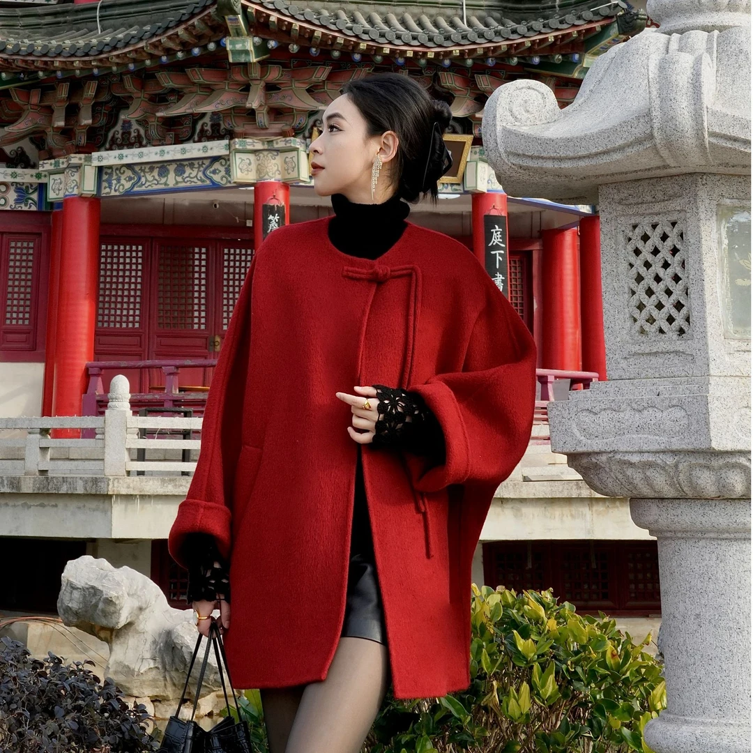 POPULARYW【冬幸屠苏】Z·R上品屋  秋冬大衣中式斗篷盘扣毛呢外套
