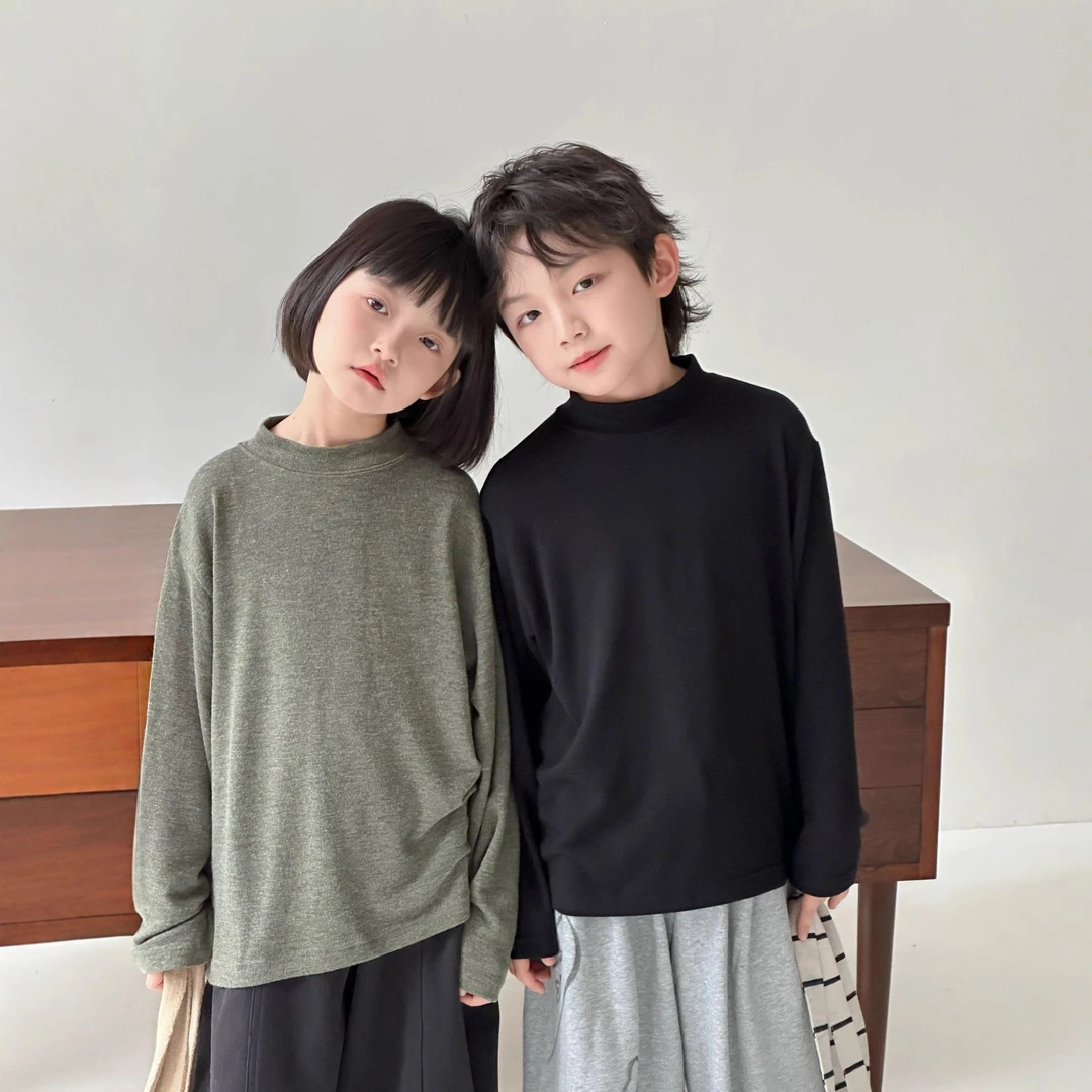 秋季韩版百搭字母男童女童软糯打底衫半高领长袖上衣儿童