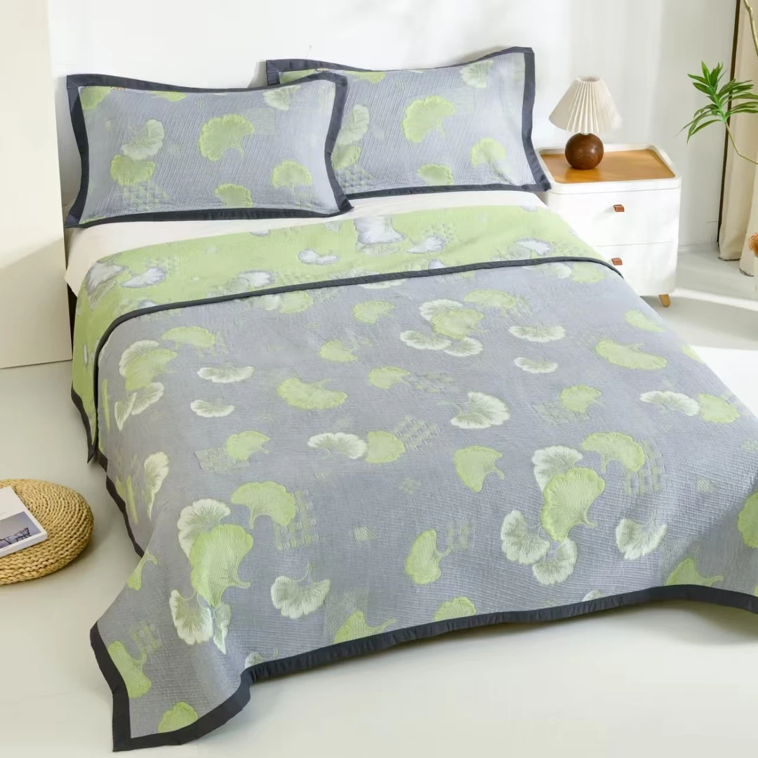 【绿色银杏叶】多功能纱布盖毯四季毯--200*230