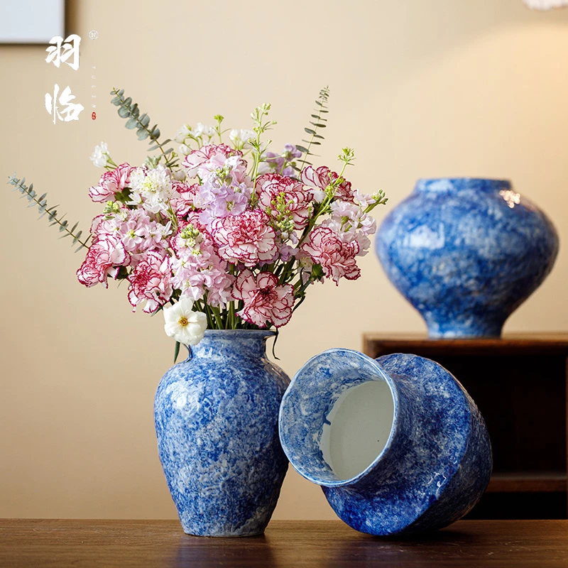 景德镇青花蓝色海洋花瓶轻奢高级感装饰品摆件水培养鲜花餐桌陶罐