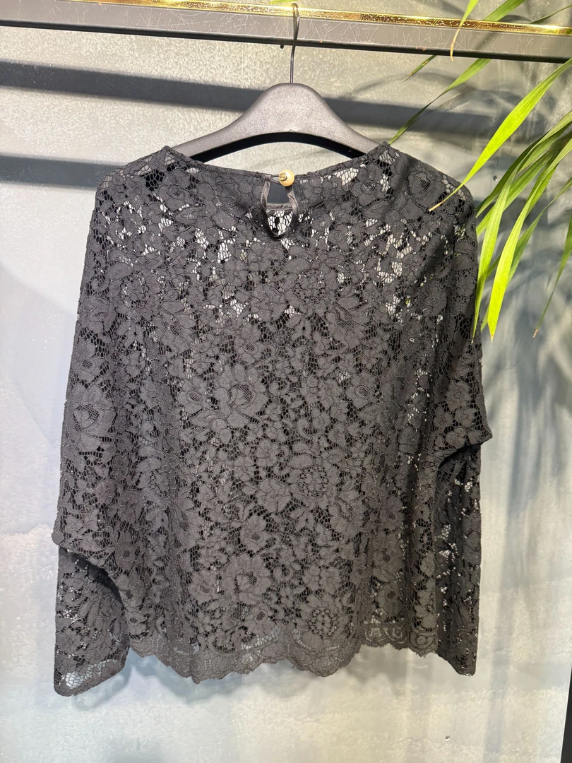 长袖简约镂空个性上衣百搭时尚小衫黑色打底衫蕾丝女士