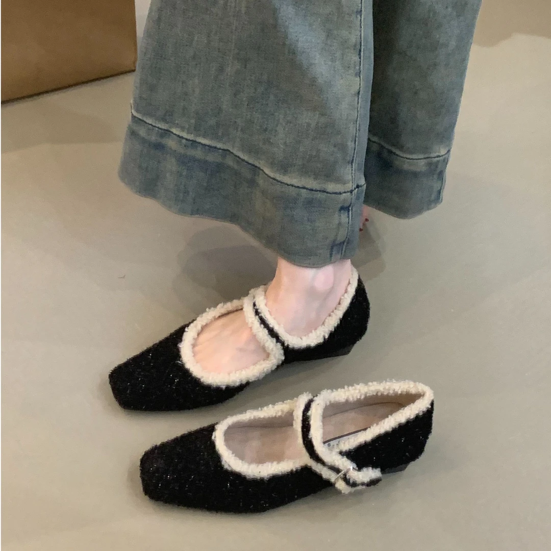 JM-1973-22温柔仙女风玛丽珍鞋2025秋冬法式小香风方头加绒晚晚鞋