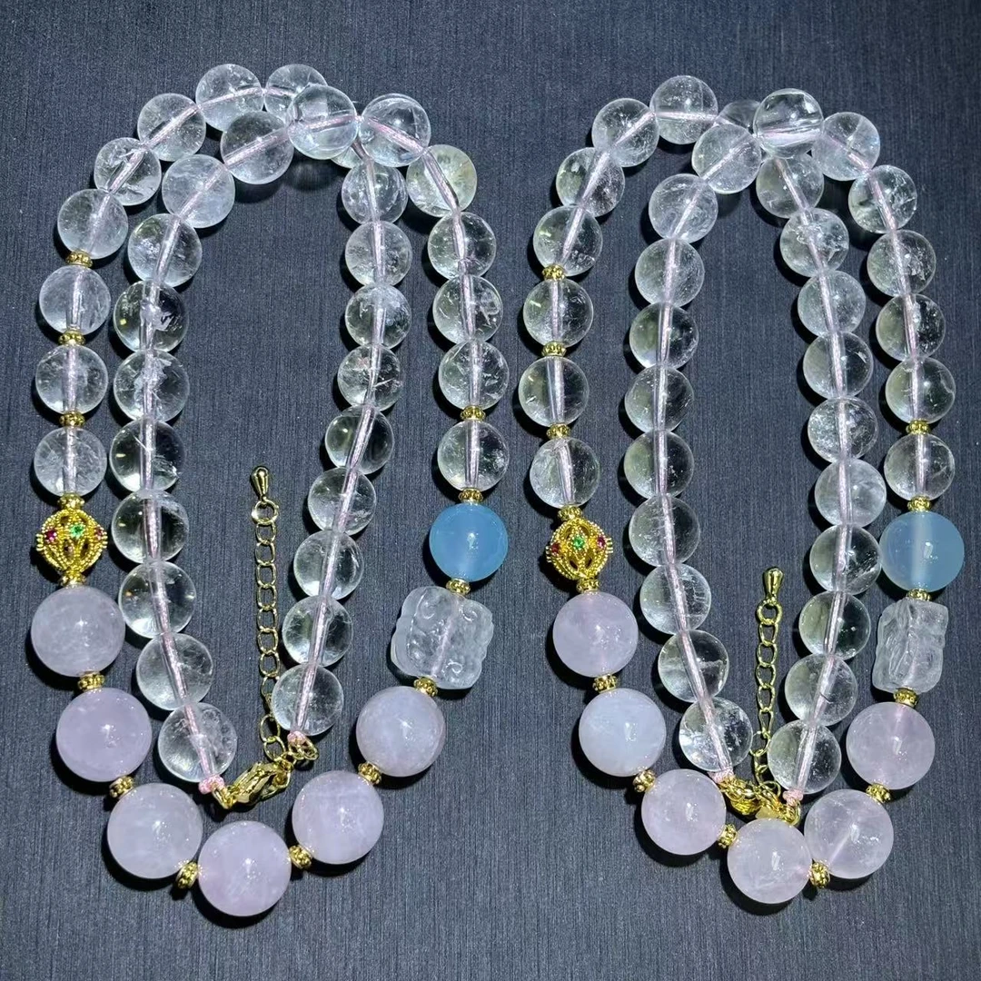 C11133【福嘟嘟】冰花芙蓉晶白水晶晶项链-送礼佳品-多样性只发一件
