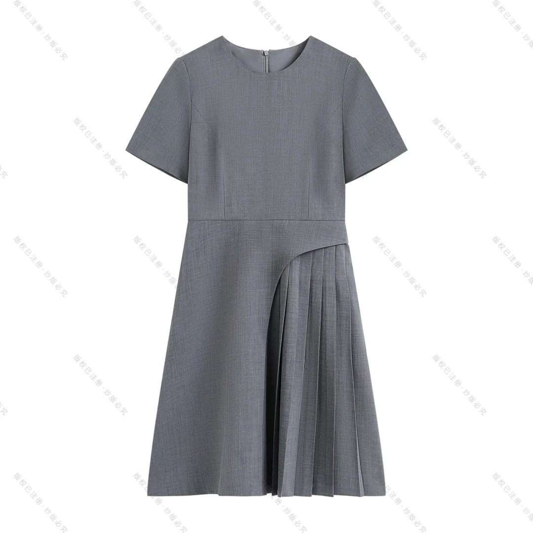夏季薄款轻奢职业风立体裁剪重工压褶连衣裙K10