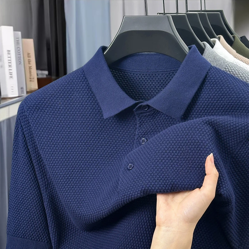 轻奢夏季菠萝纹100%棉纯色针织短袖男士时尚休闲POLO衫T恤翻领