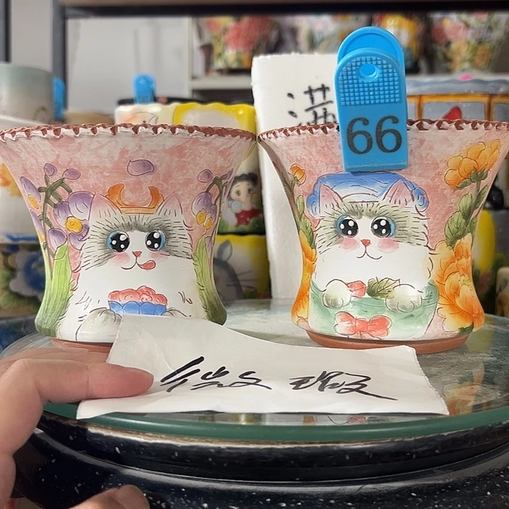 景德镇幸运花盆手绘韩式花盆