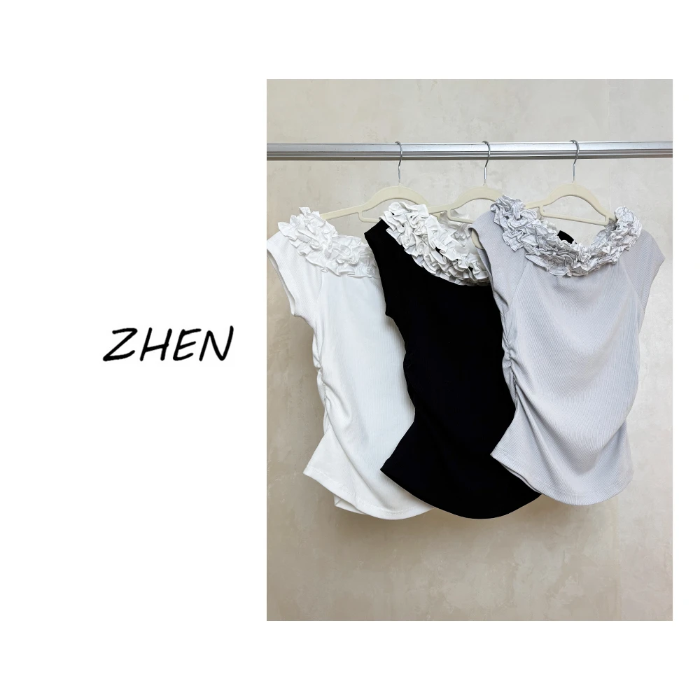 【ZHEN】25K00594 2025新款修身显瘦气质小众设计师款短袖T恤打底