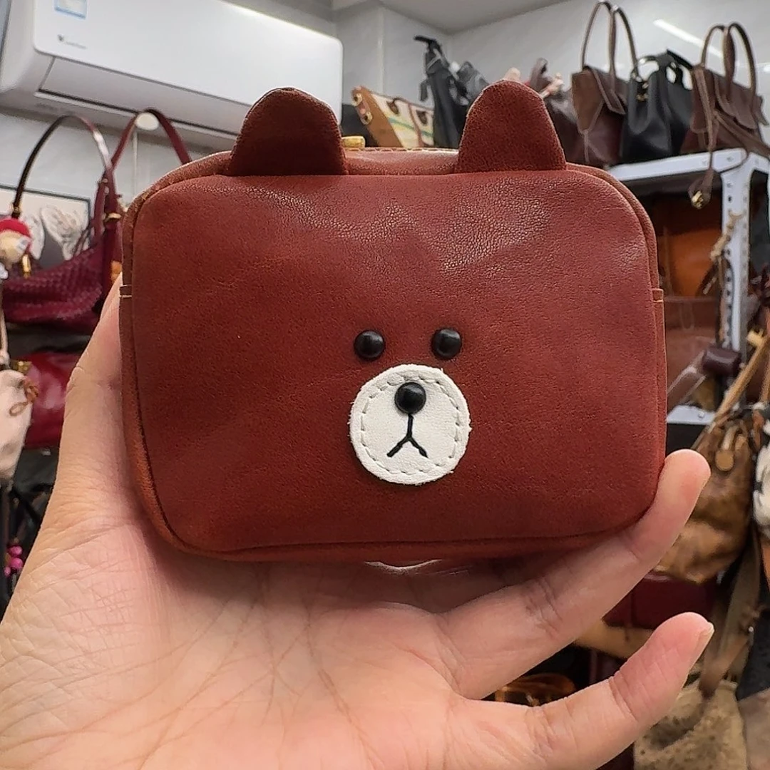 头层牛皮零钱包棕色